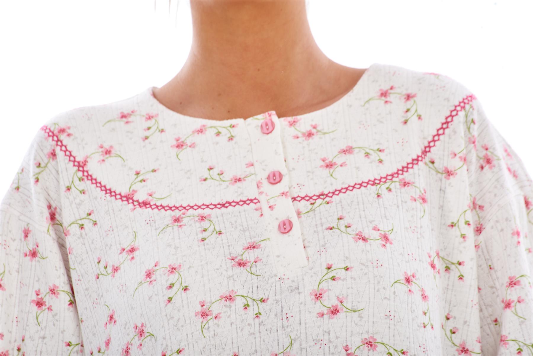 Ladies Winter Pyjama Set Floral Long Sleeve Button Thermal Warm Soft Loungewear