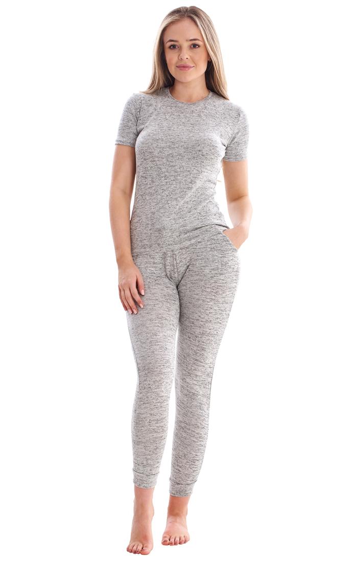 Ladies Stretch Short Sleeve Loungewear PJ'S Pockets Pyjama Set