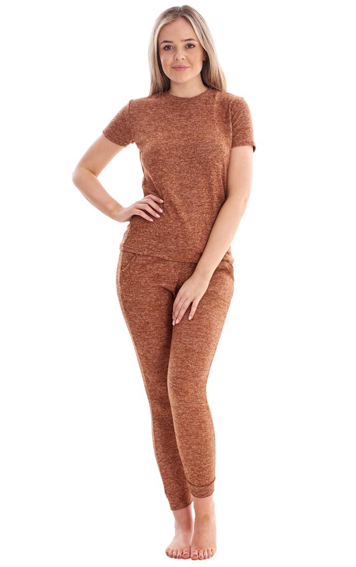 Ladies Stretch Short Sleeve Loungewear PJ'S Pockets Pyjama Set