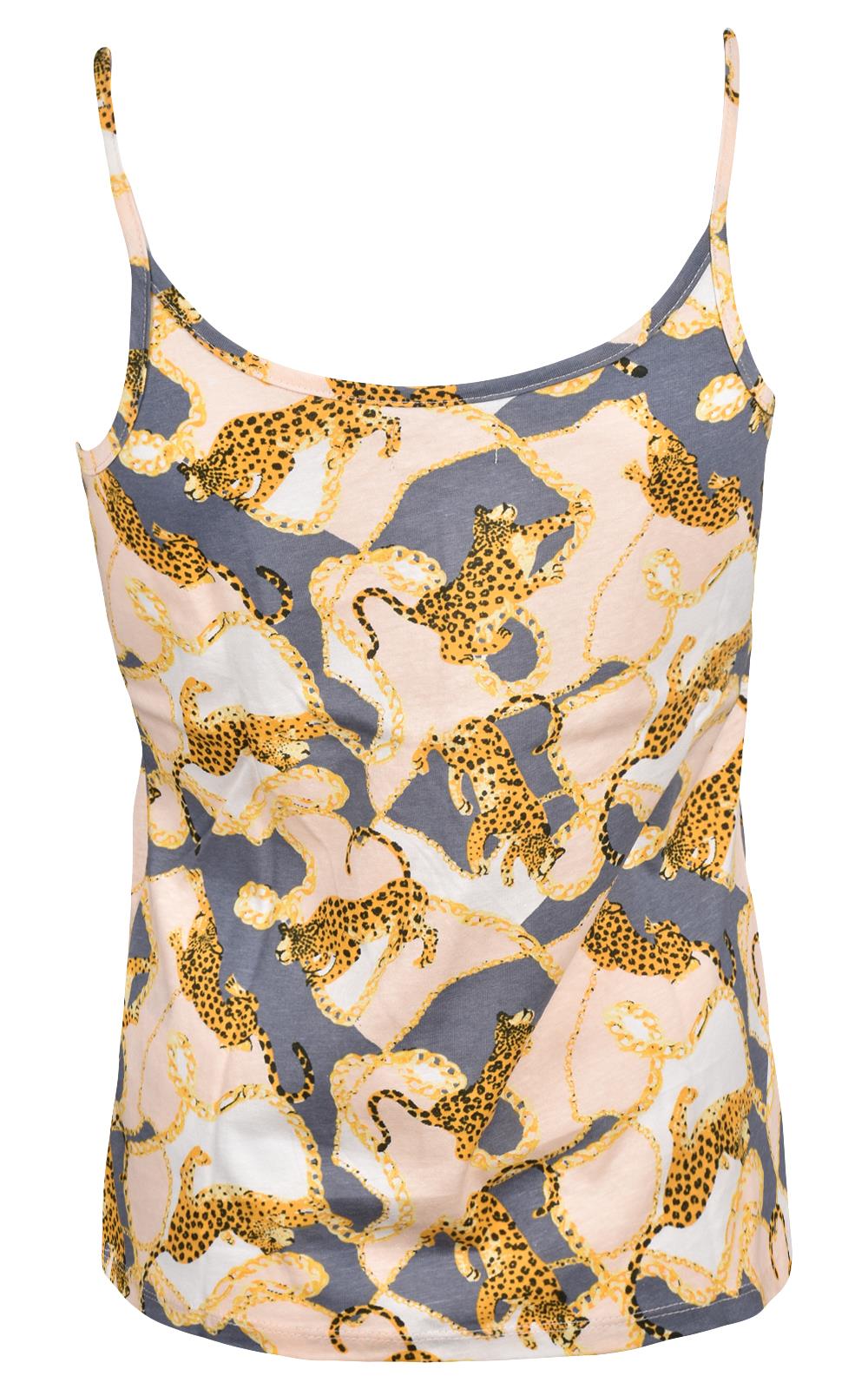 Ladies Pyjama Set Leopard Printed Womens Sleepwear Sleeveless PJS Vest Nightwear