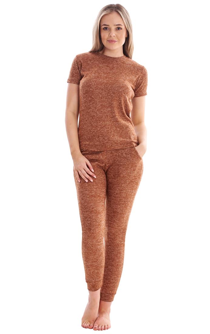 Ladies Stretch Short Sleeve Loungewear PJ'S Pockets Pyjama Set