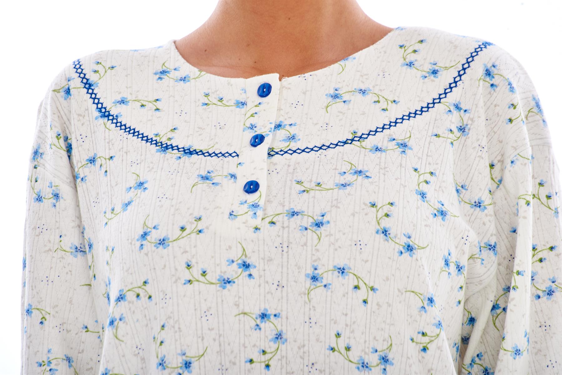 Ladies Winter Pyjama Set Floral Long Sleeve Button Thermal Warm Soft Loungewear