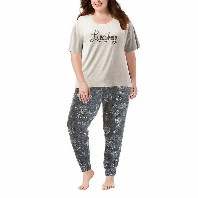 Lucky Brand Ladies' 3-piece Pajama Tee Shirt, Short And Jogger Pj Set L12