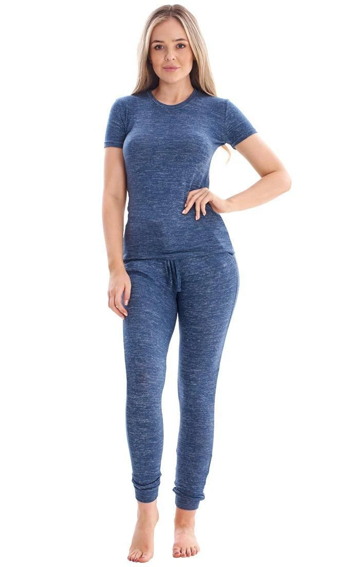 Ladies Stretch Short Sleeve Loungewear PJ'S Pockets Pyjama Set