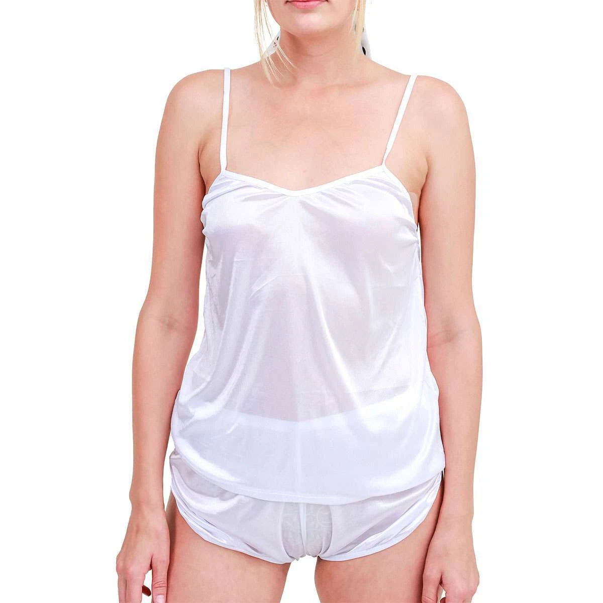 Womens Silk Satin Pajamas Set Sexy-Lingerie Sleepwear Babydoll Nightwear Pjs Set