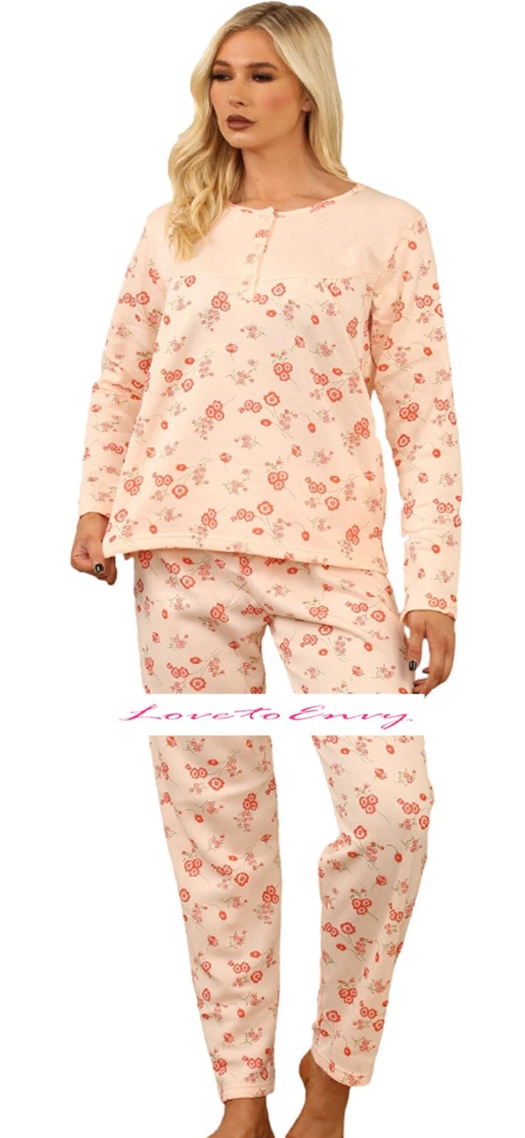 Ladies Thermal Pyjama Set Cosy Fleece Lined Winter Warm PJ Loungewear Set
