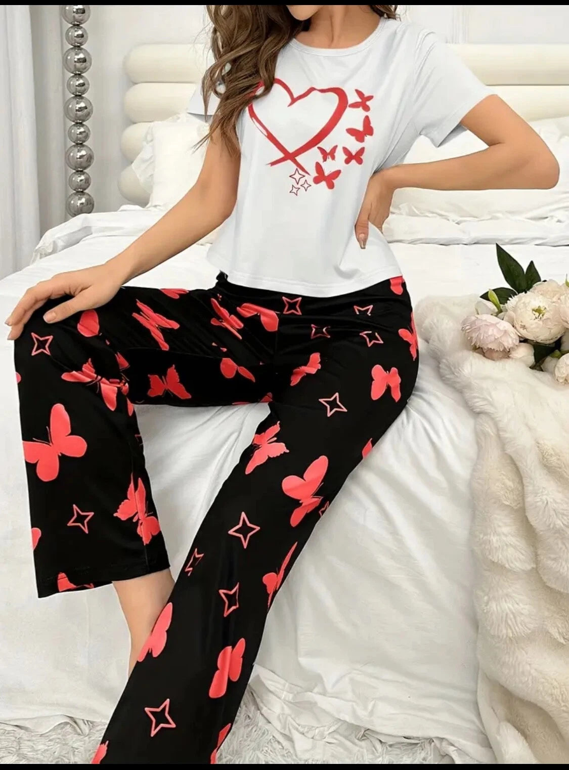 Ladies Long Pyjamas Set 100% Cotton Breathable Soft Elasticated Waistband 8-16