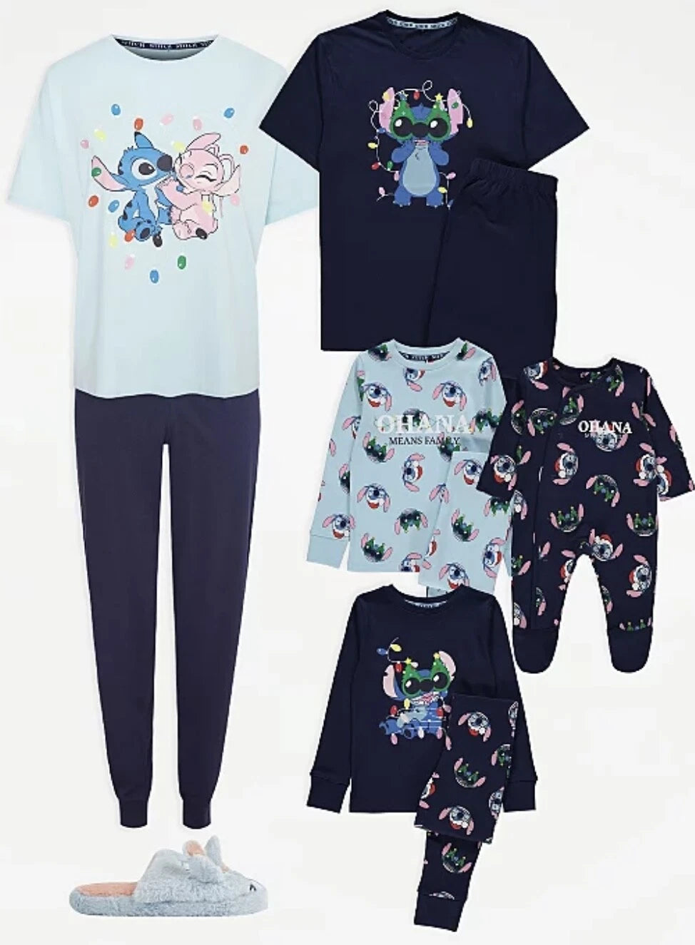 Christmas Family Matching Disney Lilo & Stitch Ohana Navy Blue Pyjamas George