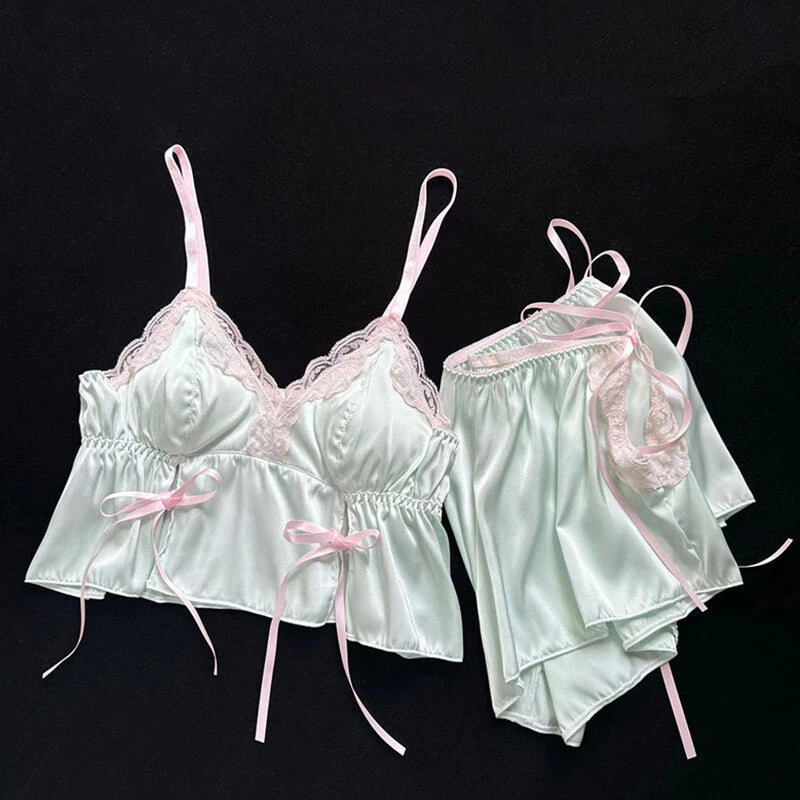 Japanese Womens Sleepwear Pajama Sets Lace Cami Vest Shorts Princess Nightwear