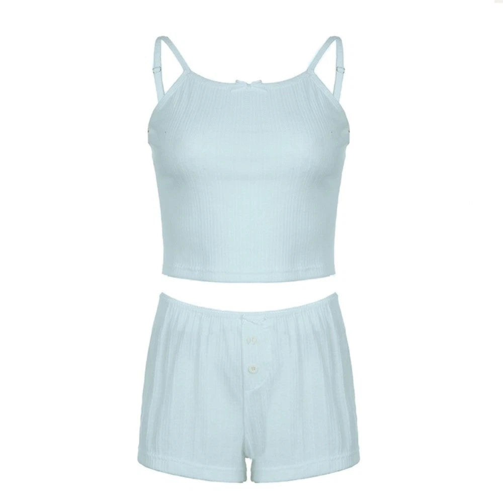 Button Two Piece Nightwear Lace Summer Dress Set Pyjama Suits Summer-