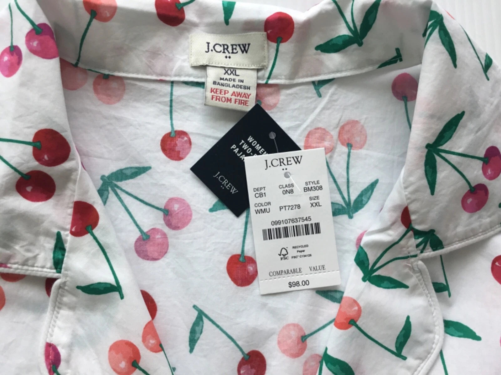 J.Crew Factory NWT Short Sleeve Cotton Short Pajama Set In Cherries Size: L, XXL