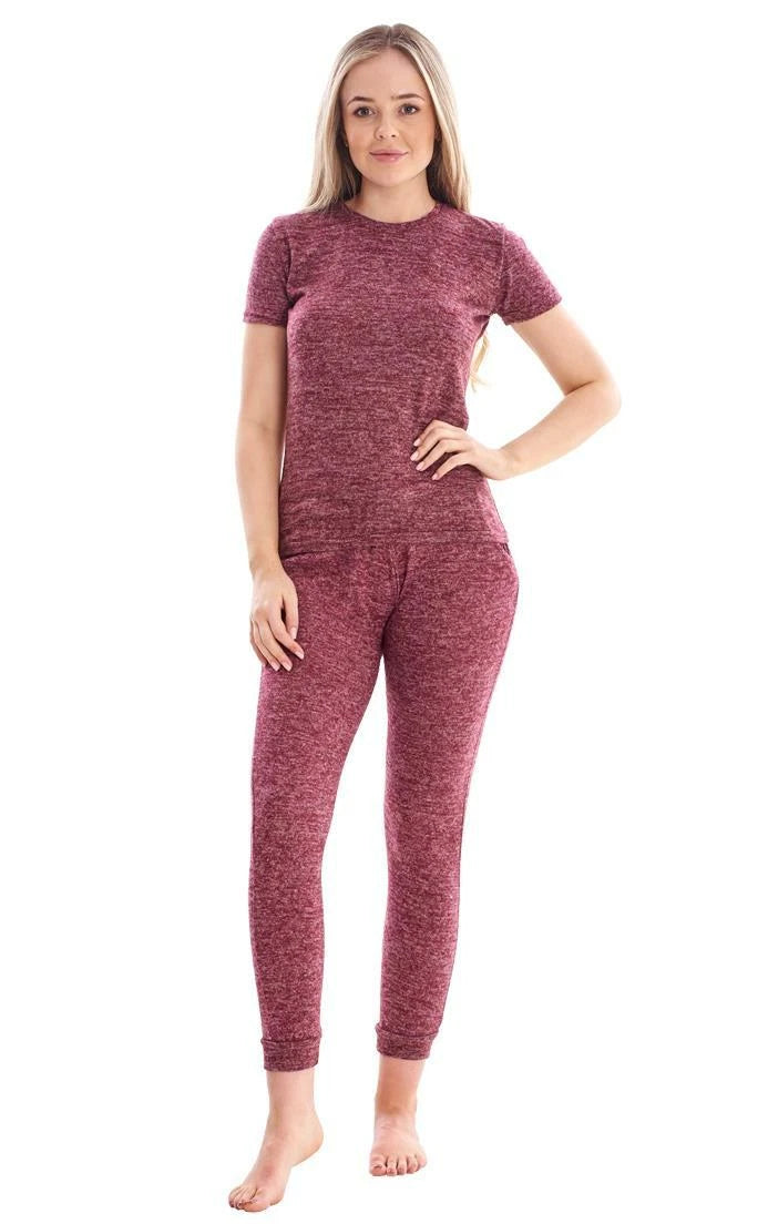 Ladies Stretch Short Sleeve Loungewear PJ'S Pockets Pyjama Set