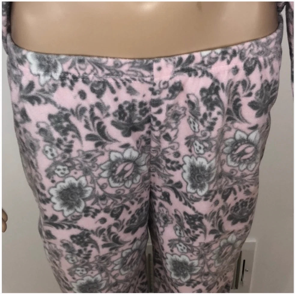 New Womens Mayfair 2 Piece Micro Fleece Pajamas Warm Cozy Gray Floral Great Gift