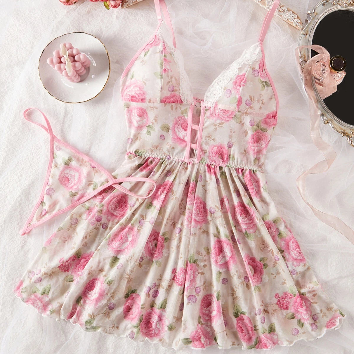 Sexy Women's Lingerie Floral Lace Sleepwear Underwear Dress See-Thru Babydoll US