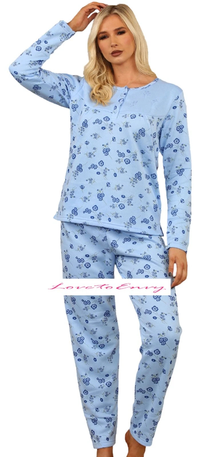 Ladies Thermal Pyjama Set Cosy Fleece Lined Winter Warm PJ Loungewear Set