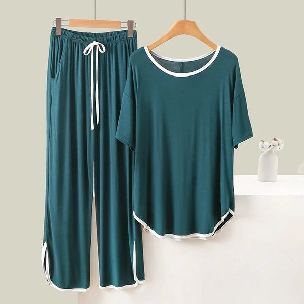 Large Size 3XL 150KG Summer Women Pajamas Set Short Sleeve Tops+ Pants Sleepwear