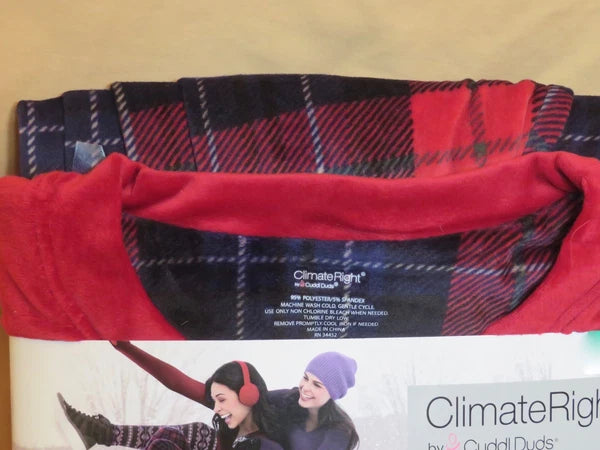 New Women’s Climate Right Cuddl Duds Red Long Sleeve Shirt Plaid Leggings Pajama