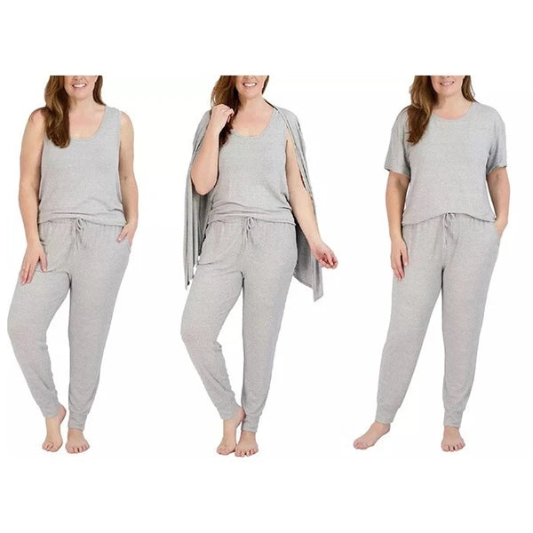 Live 2 Lounge Women's 4 Piece Essential Lounge Set Tank Tee Cardigan Jogger