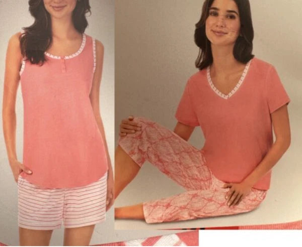 Carole Hochman 4pc Cotton Pyjamas Singlet & Shorts + 3/4 pants & T-shirt Pajamas