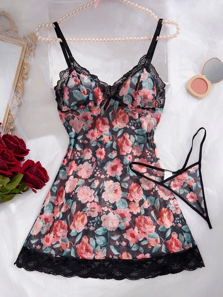 Sexy Women's Lingerie Floral Lace Sleepwear Underwear Dress See-Thru Babydoll US