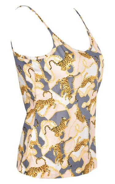 Ladies Pyjama Set Leopard Printed Womens Sleepwear Sleeveless PJS Vest Nightwear