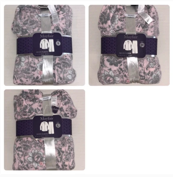 New Womens Mayfair 2 Piece Micro Fleece Pajamas Warm Cozy Gray Floral Great Gift