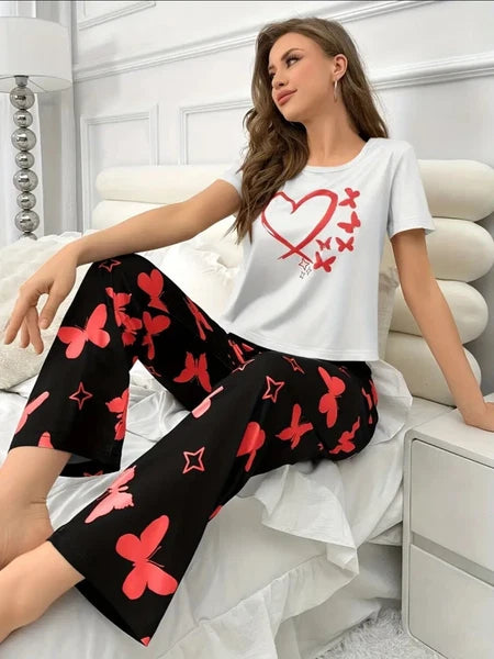 Ladies Long Pyjamas Set 100% Cotton Breathable Soft Elasticated Waistband 8-16