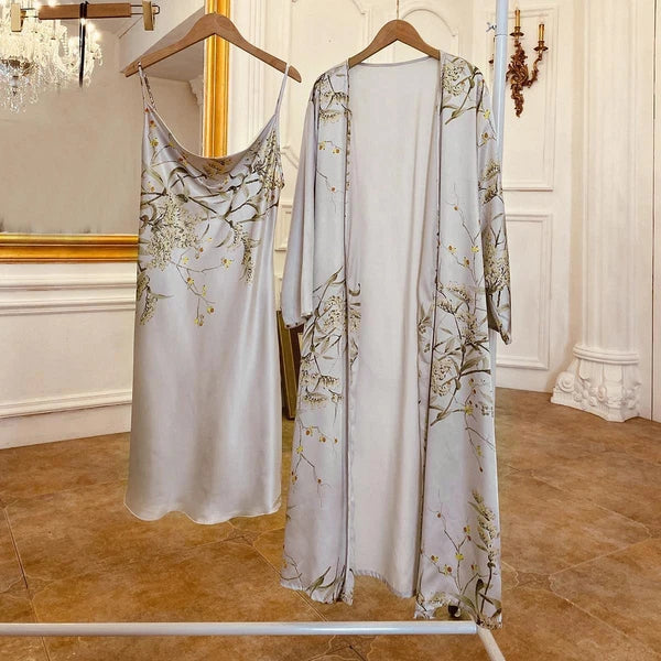 2023 Printed bathrobe pajamas, summer 4-piece set, women's sexy kimono