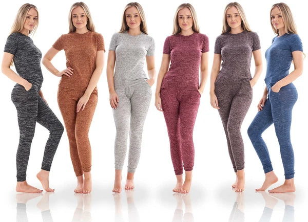 Ladies Stretch Short Sleeve Loungewear PJ'S Pockets Pyjama Set