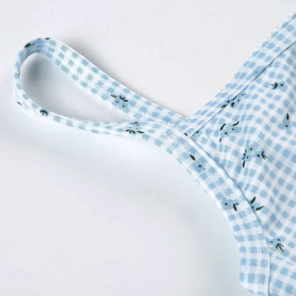 Floral Two Piece Sleepwear Plaid Summer Nightdress Women Summer-