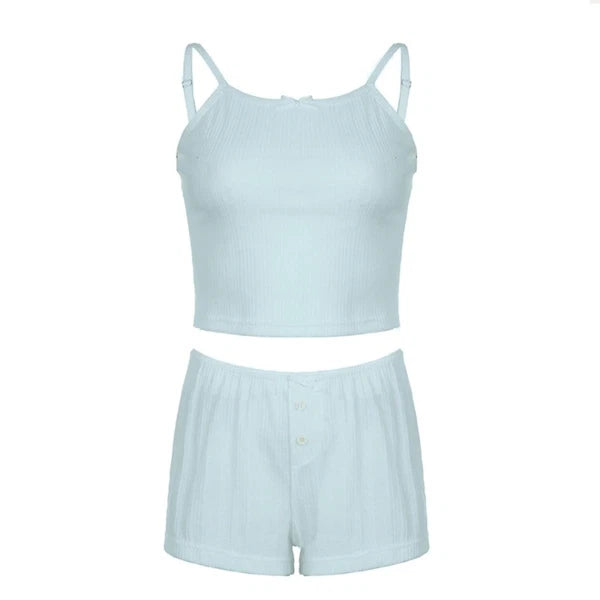 Button Two Piece Nightwear Lace Summer Dress Set Pyjama Suits Summer-