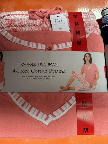 Carole Hochman 4pc Cotton Pyjamas Singlet & Shorts + 3/4 pants & T-shirt Pajamas