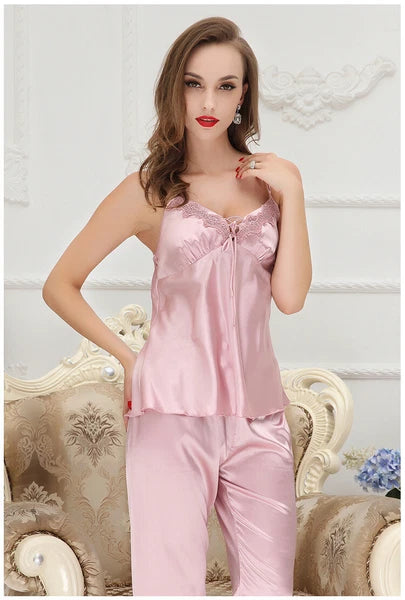 luxury silk cloth embroidery Women Sexy Sleepwear nightgown Ladies pajamas set