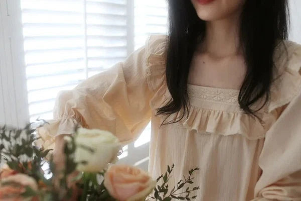 Lolita Dress Cream-colored Square Neck Princess Sleepshirts Vintage  Nightgown
