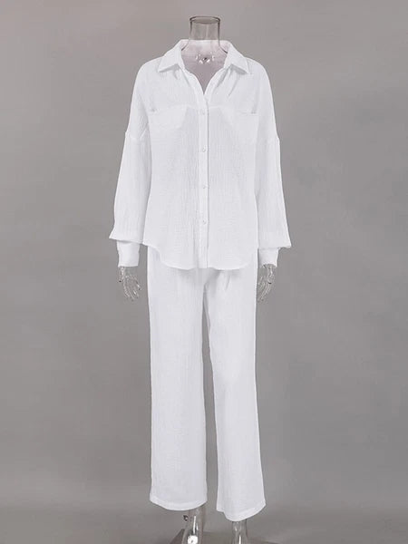 2023 Women's pajamas cotton long sleeved 2-piece pajama casual pants set