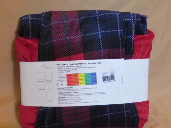 New Women’s Climate Right Cuddl Duds Red Long Sleeve Shirt Plaid Leggings Pajama