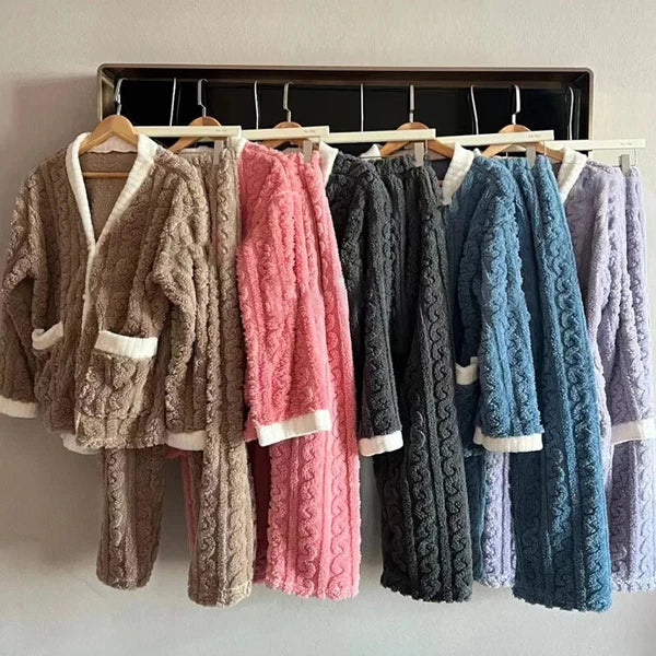 2pcs/Set Autumn and Winter Pajamas Women Thickened Padded Warm Students Coral