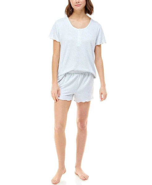 Roudelain Ribbed Lettuce-Trim Shorts Loungewear Set