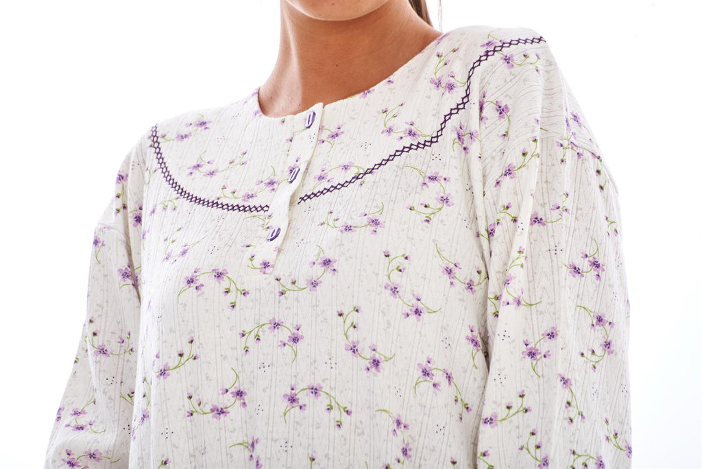 Ladies Winter Pyjama Set Floral Long Sleeve Button Thermal Warm Soft Loungewear