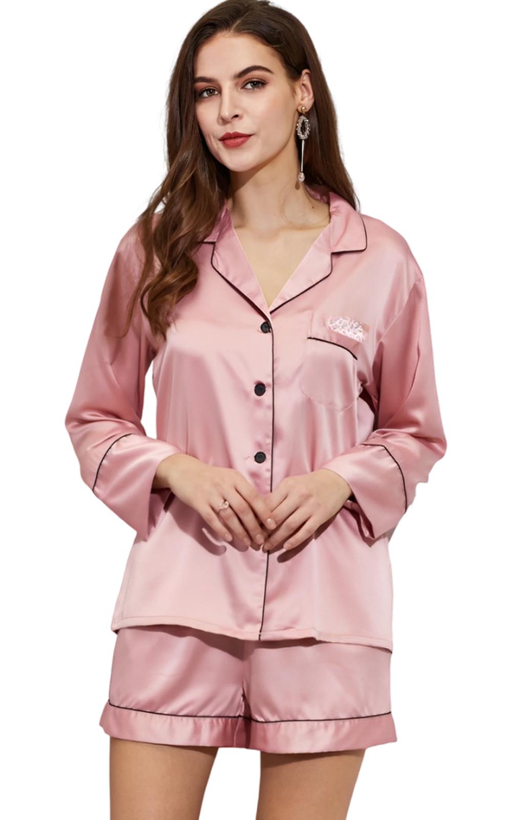 2 Pack Womens Satin Pyjamas Nightwear PJs Set Ladies Silk Long Sleeve Sleepwear