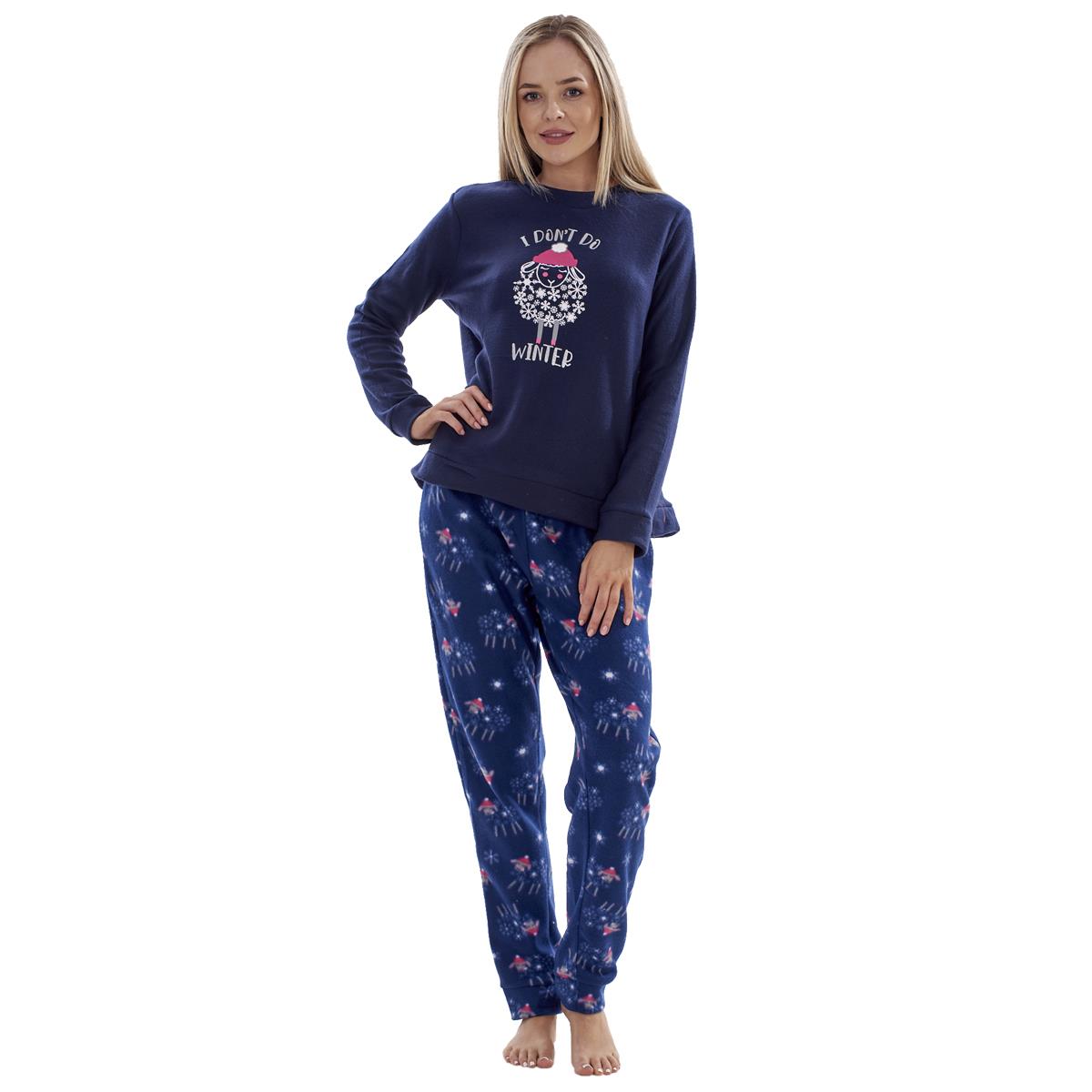 Ladies Fleece Pyjamas Printed Winter Warm PJ'S Nightwear RRP £20