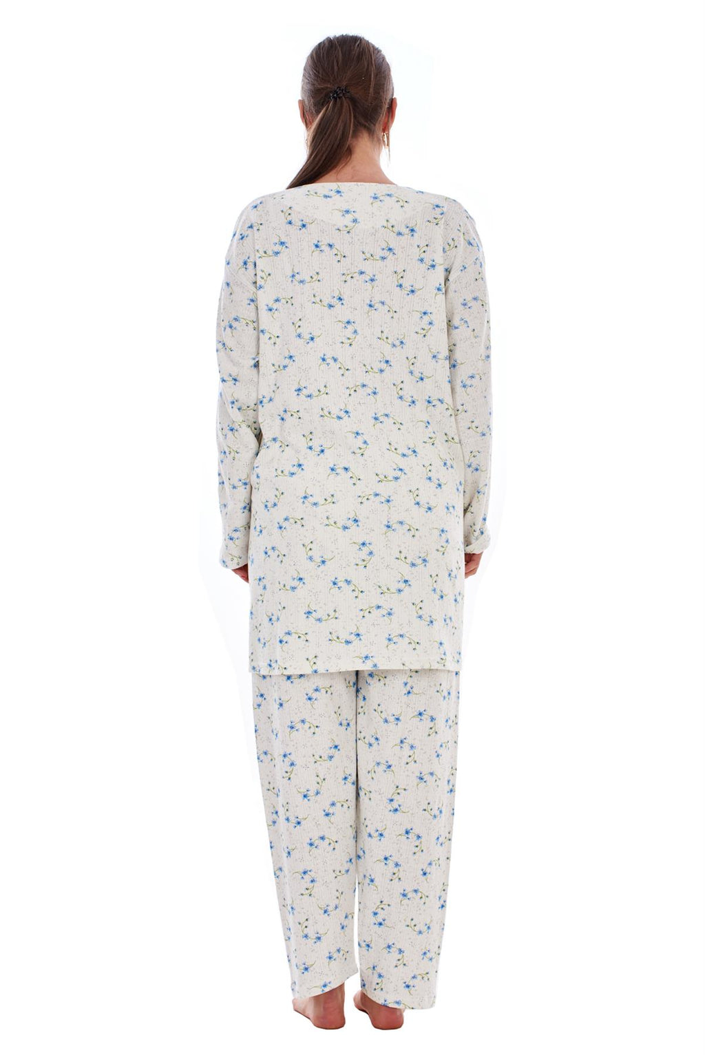 Ladies Winter Pyjama Set Floral Long Sleeve Button Thermal Warm Soft Loungewear