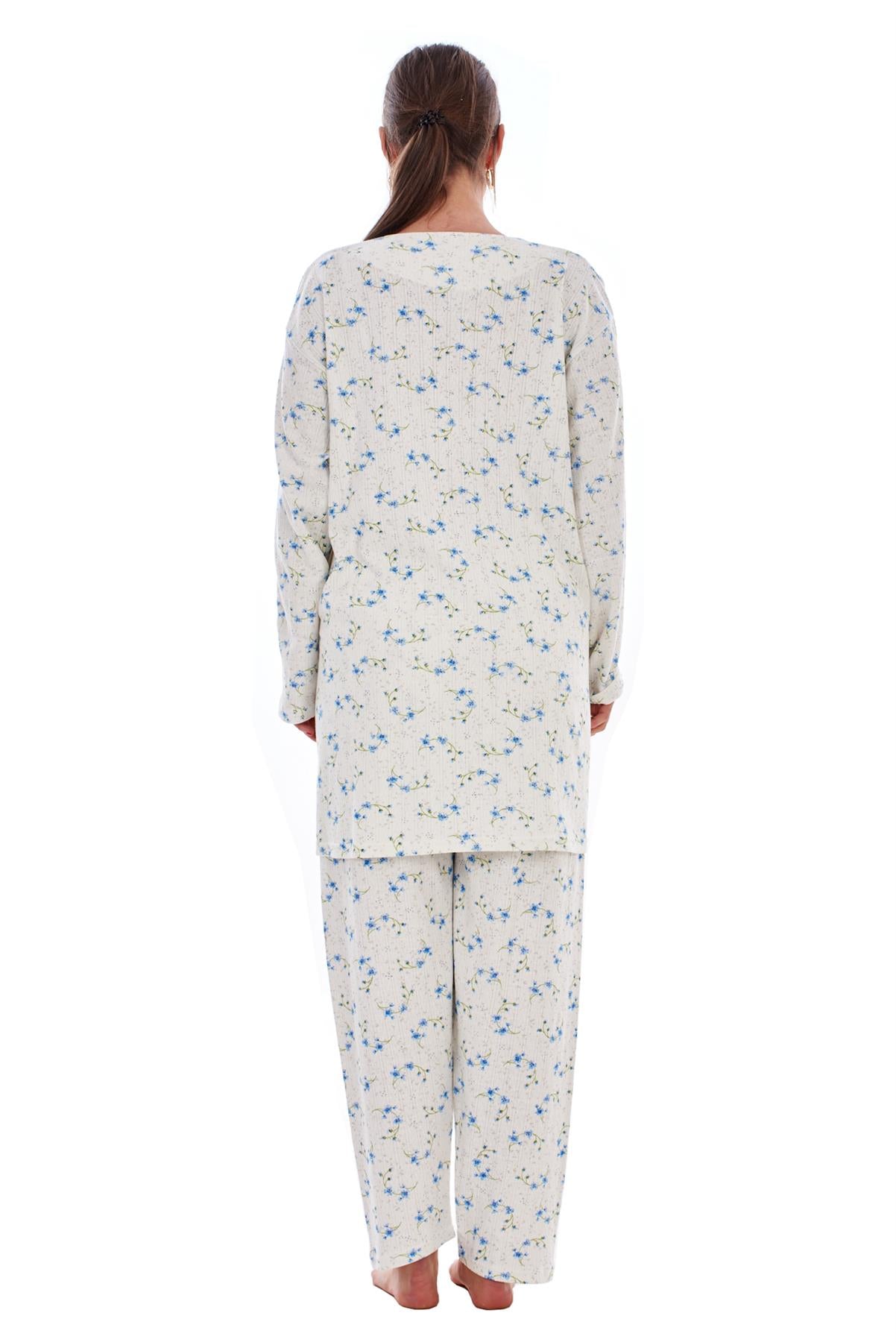 Ladies Winter Pyjama Set Floral Long Sleeve Button Thermal Warm Soft Loungewear