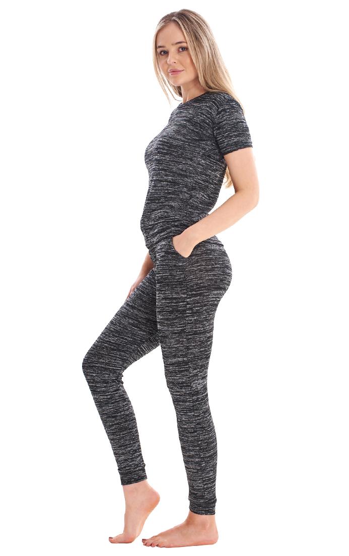 Ladies Stretch Short Sleeve Loungewear PJ'S Pockets Pyjama Set