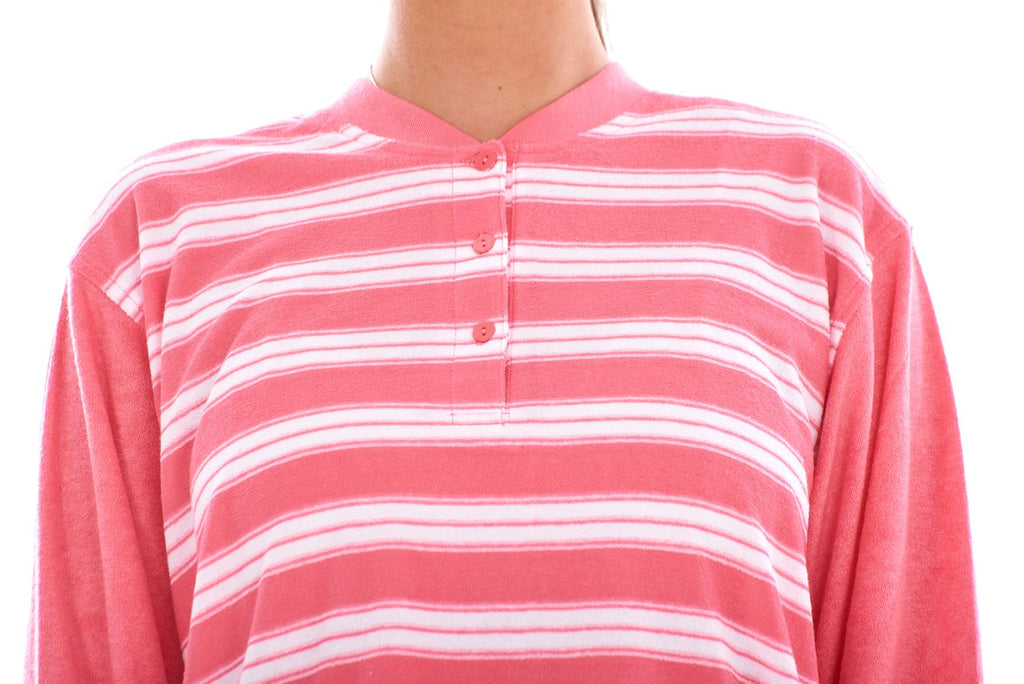 Warm Winter Pyjama Set Striped Long Sleeve Button Ribbed Cuff Soft Sleepwear