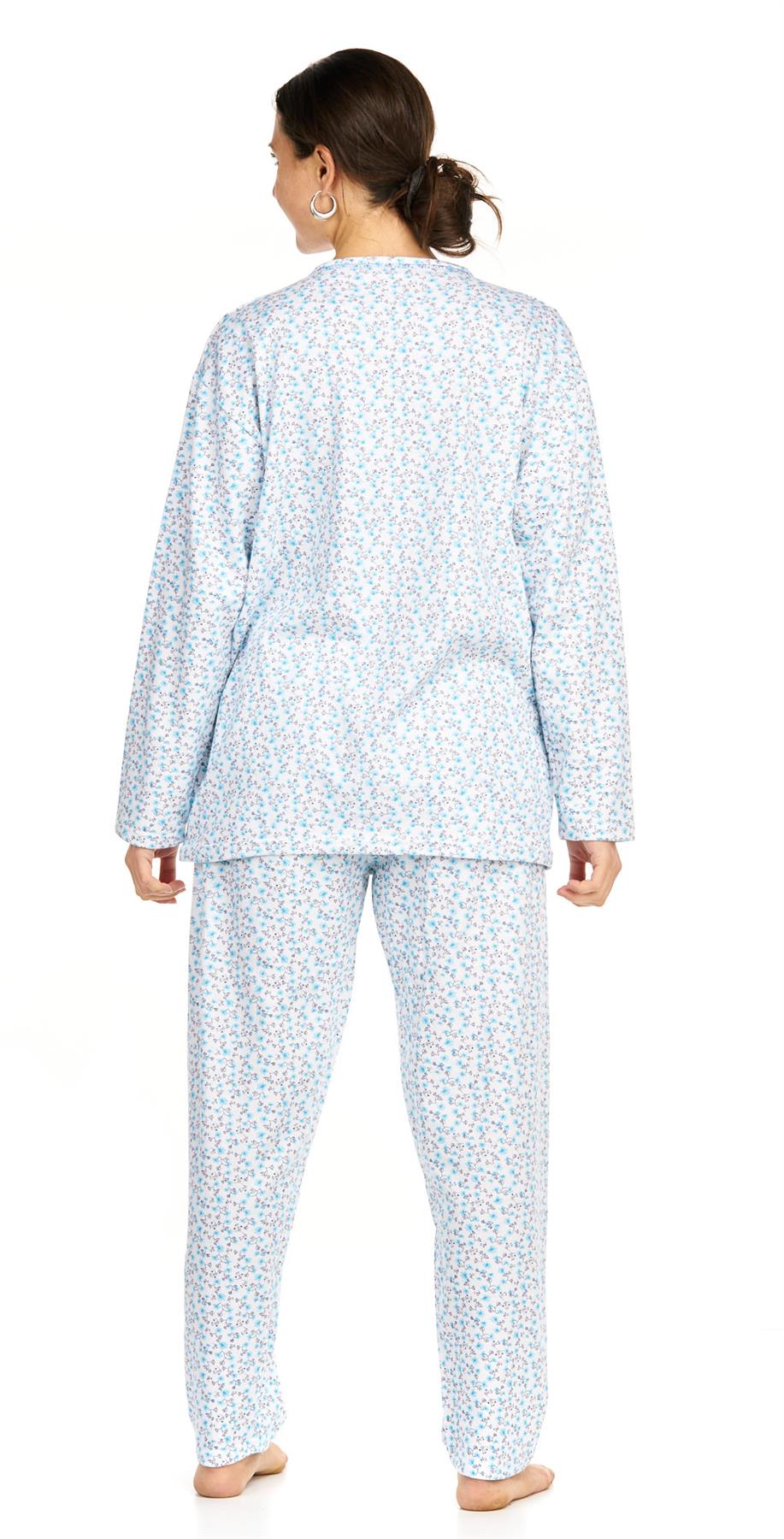 Ladies Pyjama Set Thermal Warm Floral Long Sleeve Buttons Pockets Loungewear