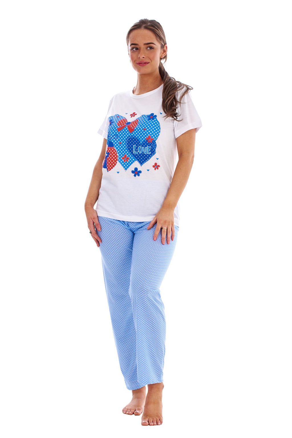 Women’s Pyjamas Set Short Sleeve Top & Full Length Pants Sleepwear Nightwear