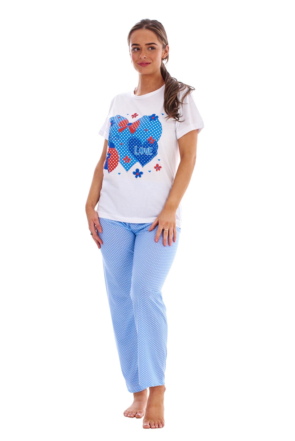 Women’s Pyjamas Set Short Sleeve Top & Full Length Pants Sleepwear Nightwear