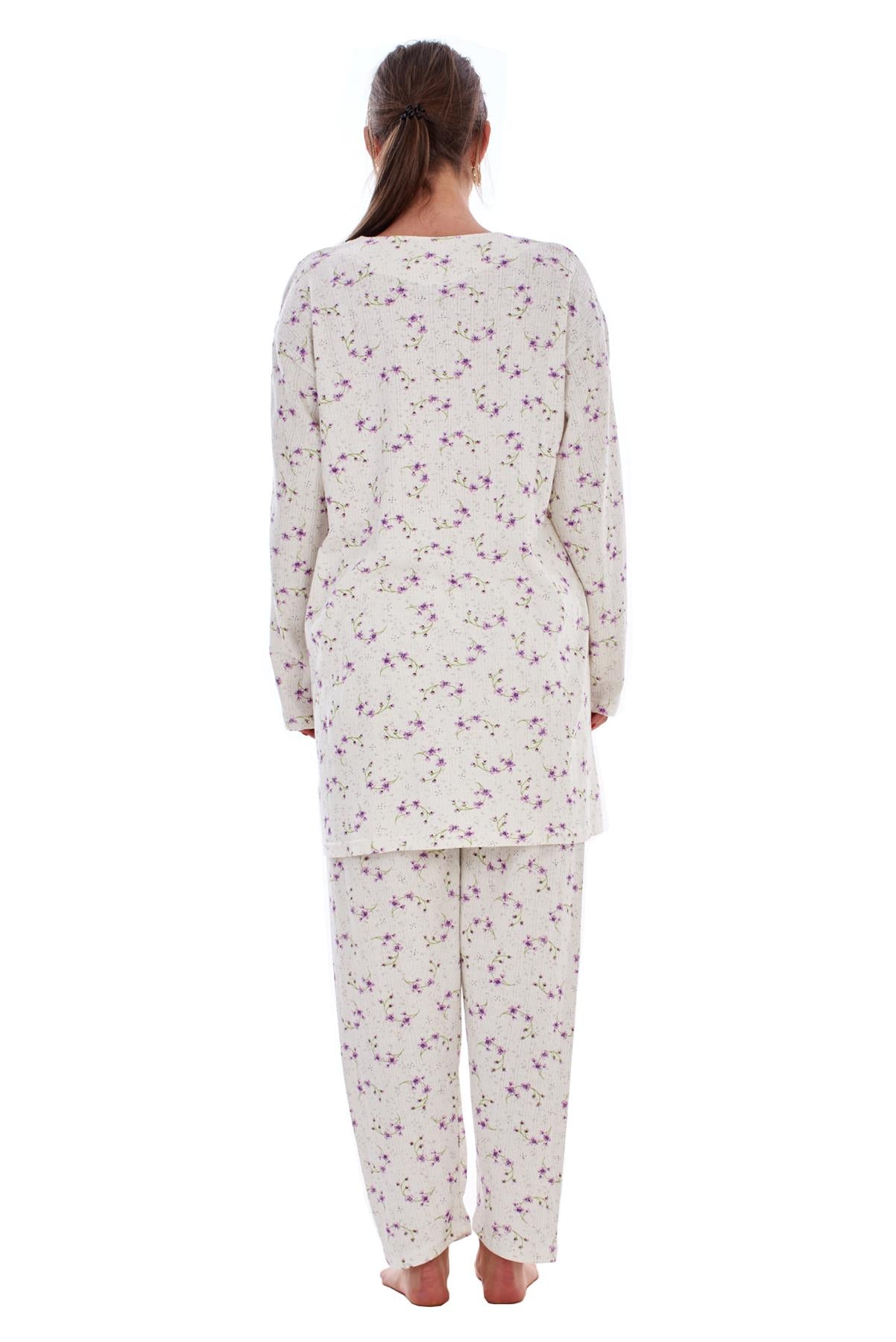 Ladies Winter Pyjama Set Floral Long Sleeve Button Thermal Warm Soft Loungewear