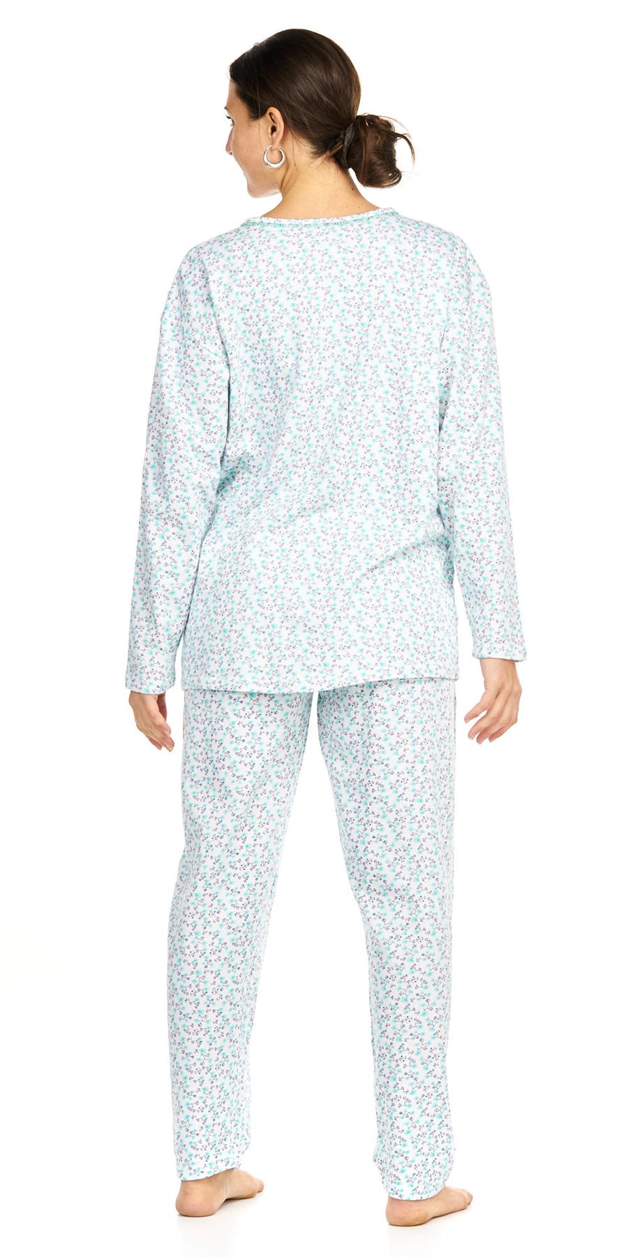 Ladies Pyjama Set Thermal Warm Floral Long Sleeve Buttons Pockets Loungewear